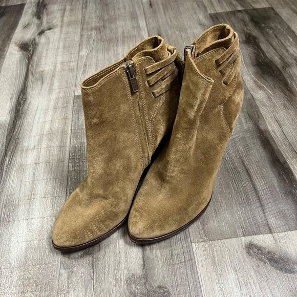 Frye Cece Tassel Lace Wedge Stack Heel Ankle Boots Brown Women’s Size 8.5 - Picture 2 of 11